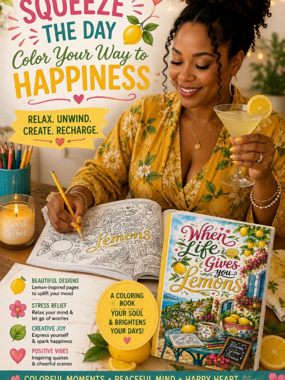 NWT When Life Gives You Lemons Themed Coloring Book - Picture 3 of 10